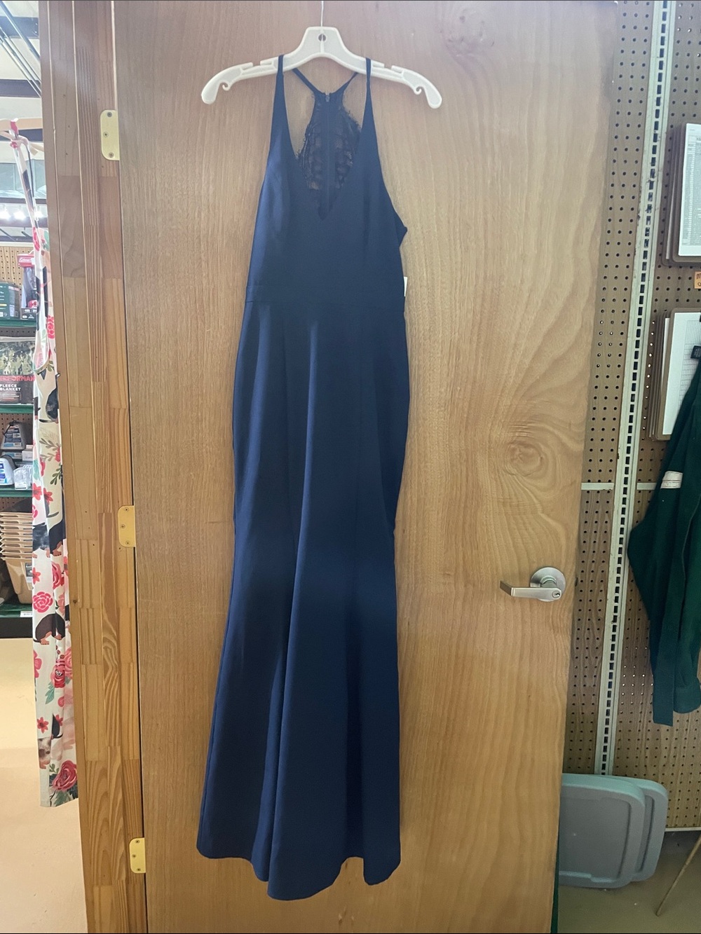 Fashion Nova Navy Halter Lace-Trim Maxi Dress